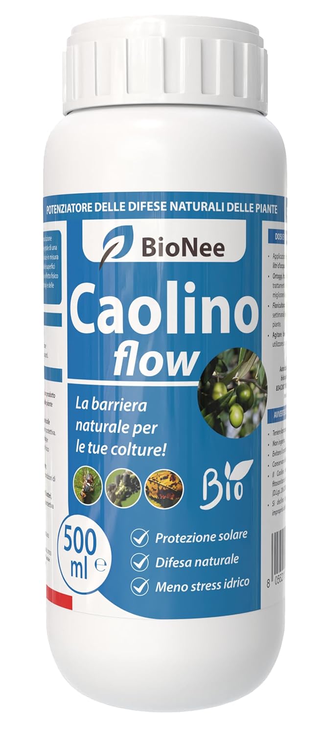 Caolino in sospensione 500 ml – Corroborante Naturale per Piante, Protezione Solare e Barriera Fisica Contro Insetti – Uso Agricolo e Florovivaistico, Ammesso in Agricoltura Biologica