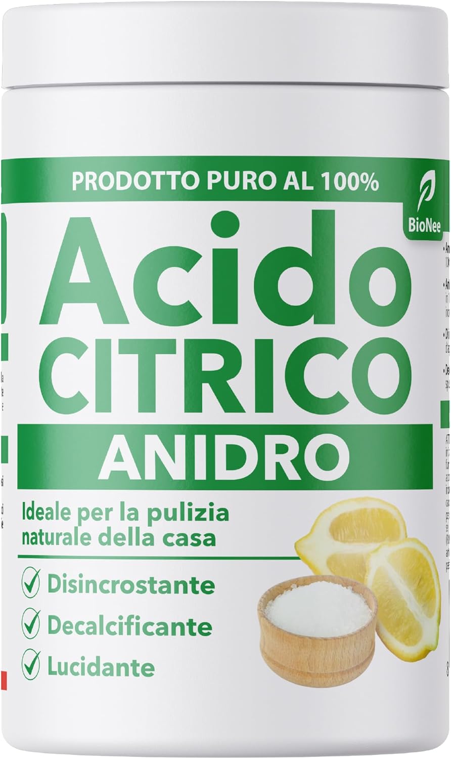 Acido Citrico Anidro Puro 1kg – Polvere Naturale per Pulizia Domestica | Anticalcare, Ammorbidente, Disincrostante e Detergente Multiuso