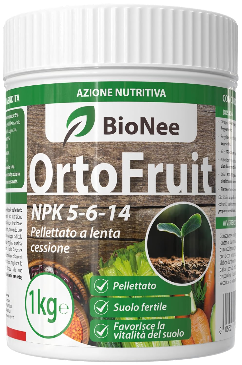 OrtoFruit – Concime Organo-Minerale Pellettato NPK 5-6-14 Biologico | Nutrizione Naturale e Graduale | Per Orto, Frutteto, Vite e Olivo 1 kg