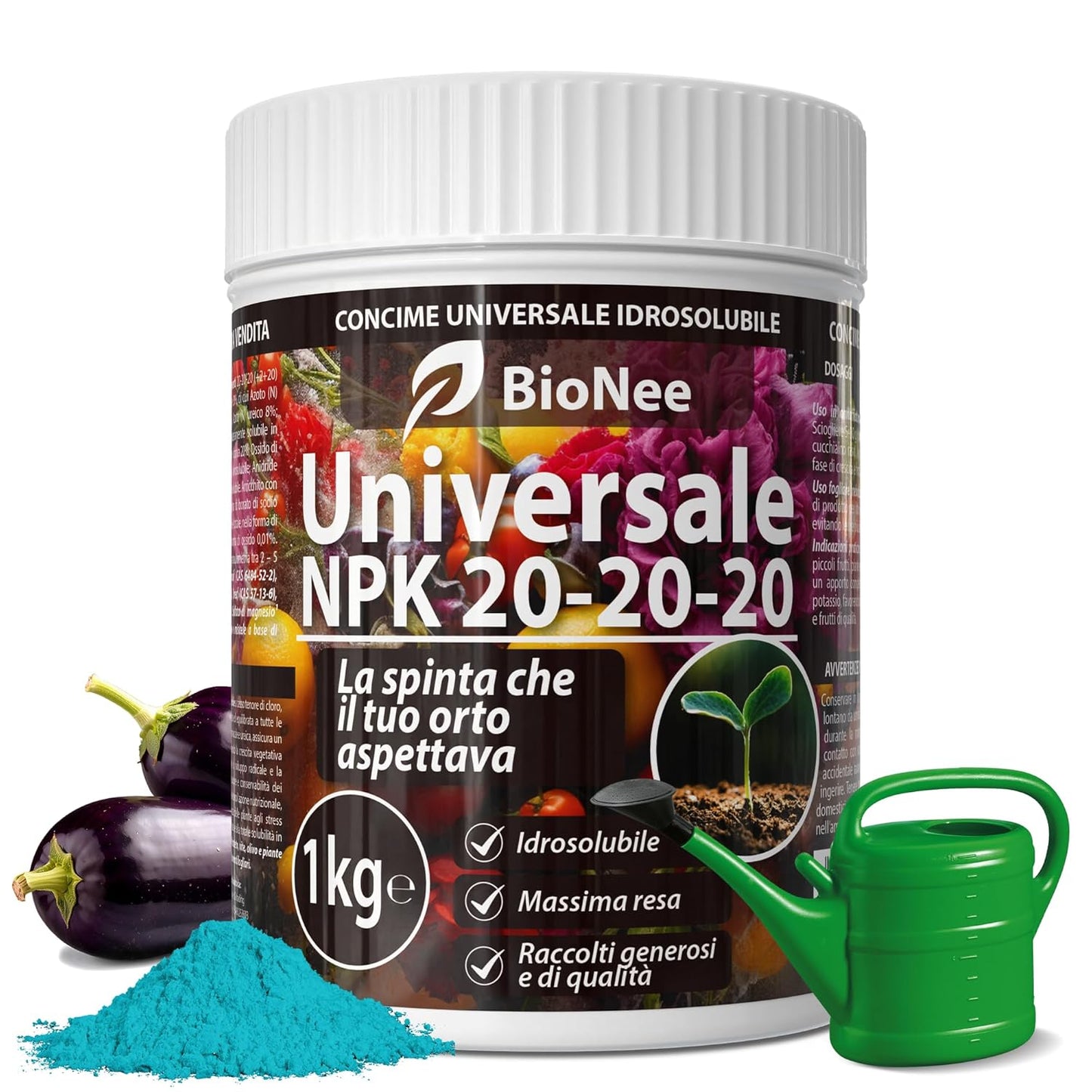 Bionee Universale NPK 20-20-20, Concime Idrosolubile per Orto, Frutteto e Giardino | Nutrizione Completa e Rapida, 1 Kg