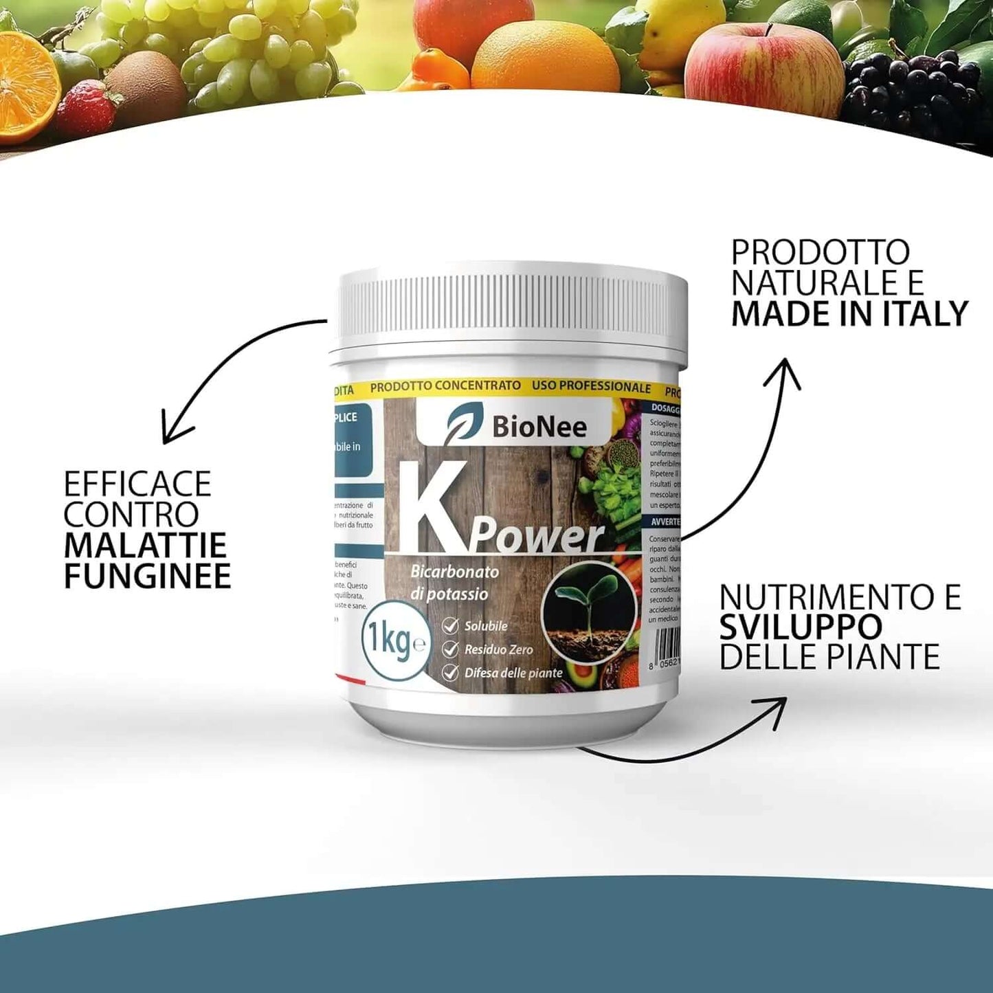 Bicarbonato di Potassio Puro - Fertilizzante Antifungino per Piante, Orto e Piante da Frutto, Supporta la Crescita e la Salute Vegetale - 1 kg - FBA Verdecobre