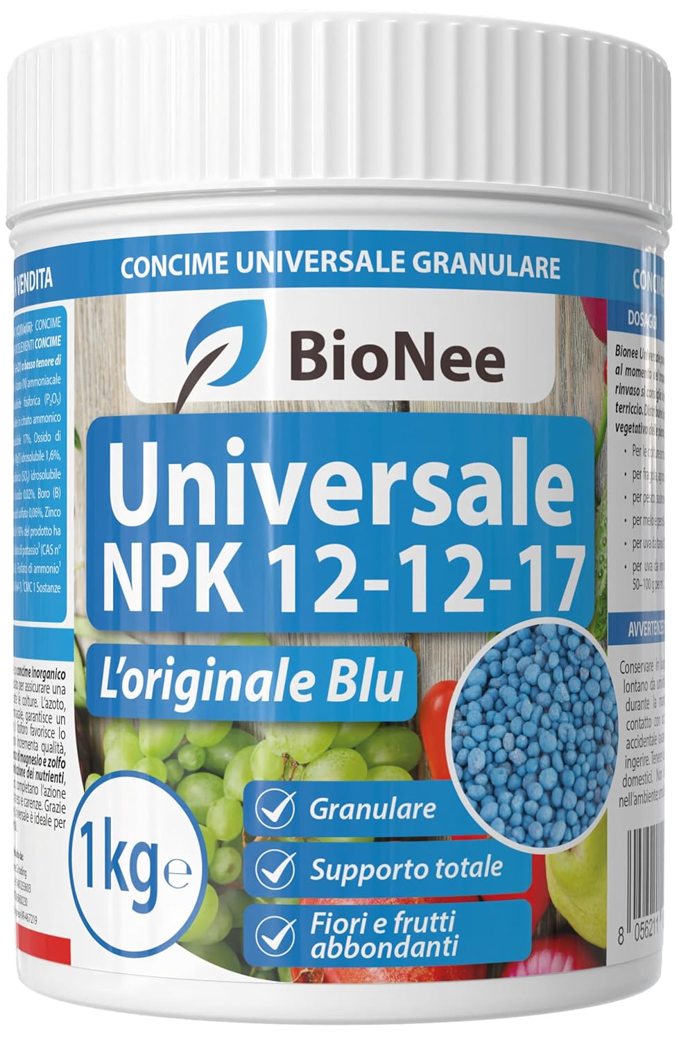 Concime Universale 1 Kg – NPK 12-12-17 (+2+21) Granulare a Basso Tenore di Cloro | Con Magnesio, Zolfo e Microelementi | Nutrizione Completa per Orto, Frutteto e Giardino