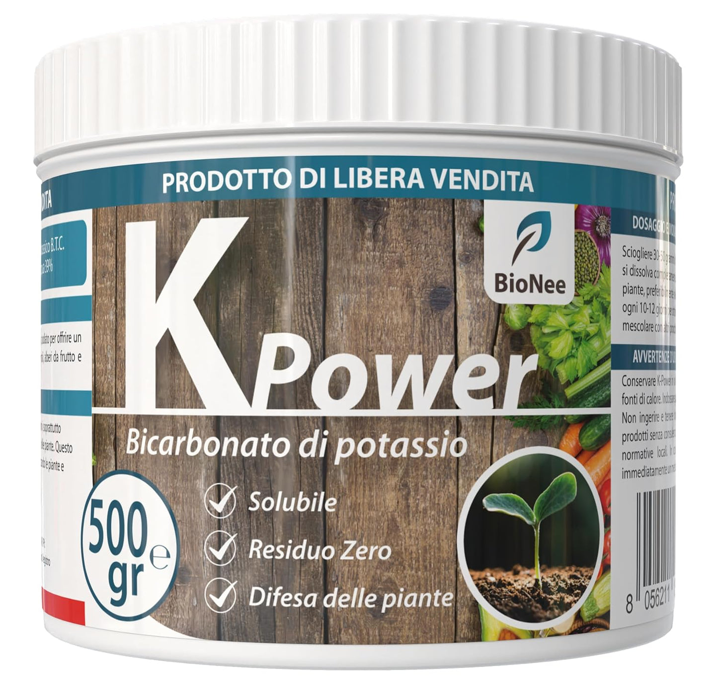 Bicarbonato di Potassio Bio per Agricoltura Naturale e Piante – KPower 500 gr | Contro Oidio, Muffa Grigia, Peronospora, Monilia, Ticchiolatura, Bolla del Pesco, Marciume