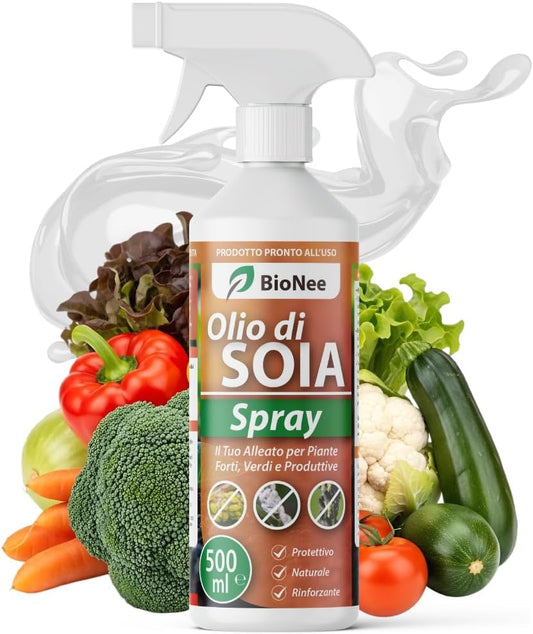 BioNee Olio Bianco di Soia Spray 500 ml – Protettivo Naturale per Piante, Rinforzante e Lucidante Fogliare – Pronto all’Uso
