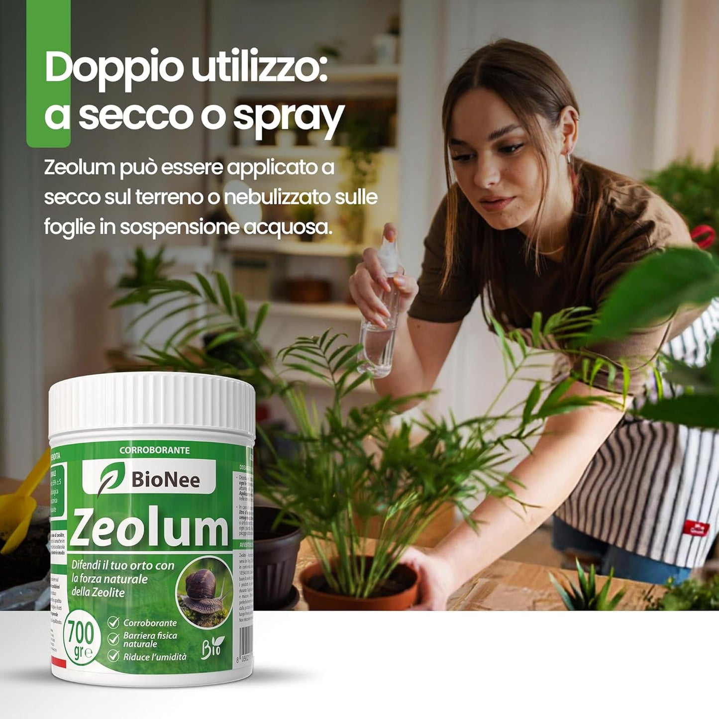 Zeolum – Barriera Naturale a Base Di Zeolite per Orto E Giardino | Corroborante Antilumache per Uso Hobbistico | Polvere Asciutta O Nebulizzata | Agricoltura Biologica