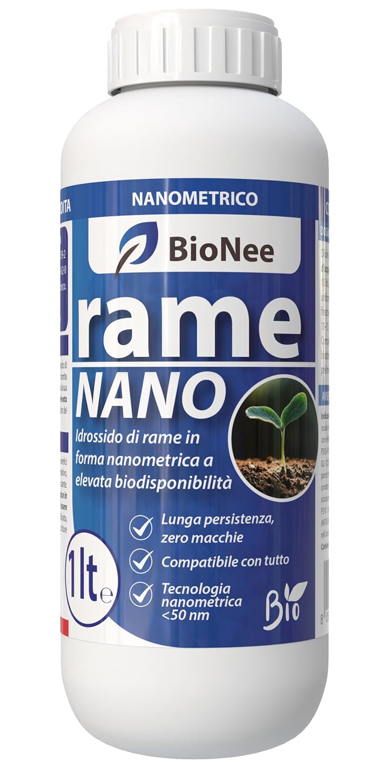 Rame Nano Bionee 1 kg – Concime Fluido con Idrossido di Rame Nanometrico <50 nm – Alta Adesione, Rilascio Controllato e Lunga Persistenza – Per Vite, Olivo, Ortaggi e Fruttiferi