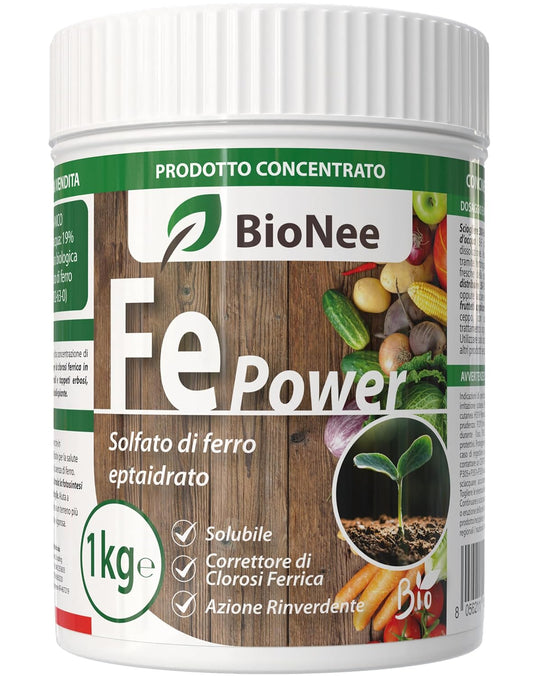 Solfato di Ferro Eptaidrato 1kg – Concime Inorganico 19% Ferro Solubile in Acqua – Rinverdente per Clorosi Ferrica – Uso in Agricoltura Biologica