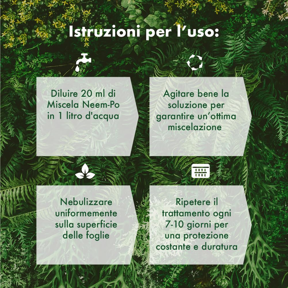 Miscela Neem-Po per Piante Biologico | Olio Di Neem + Sapone Molle Di Potassio Solubile Ottimo Contro Le Avversità Esterne Di Orto, Prato E Giardino 1 Lt