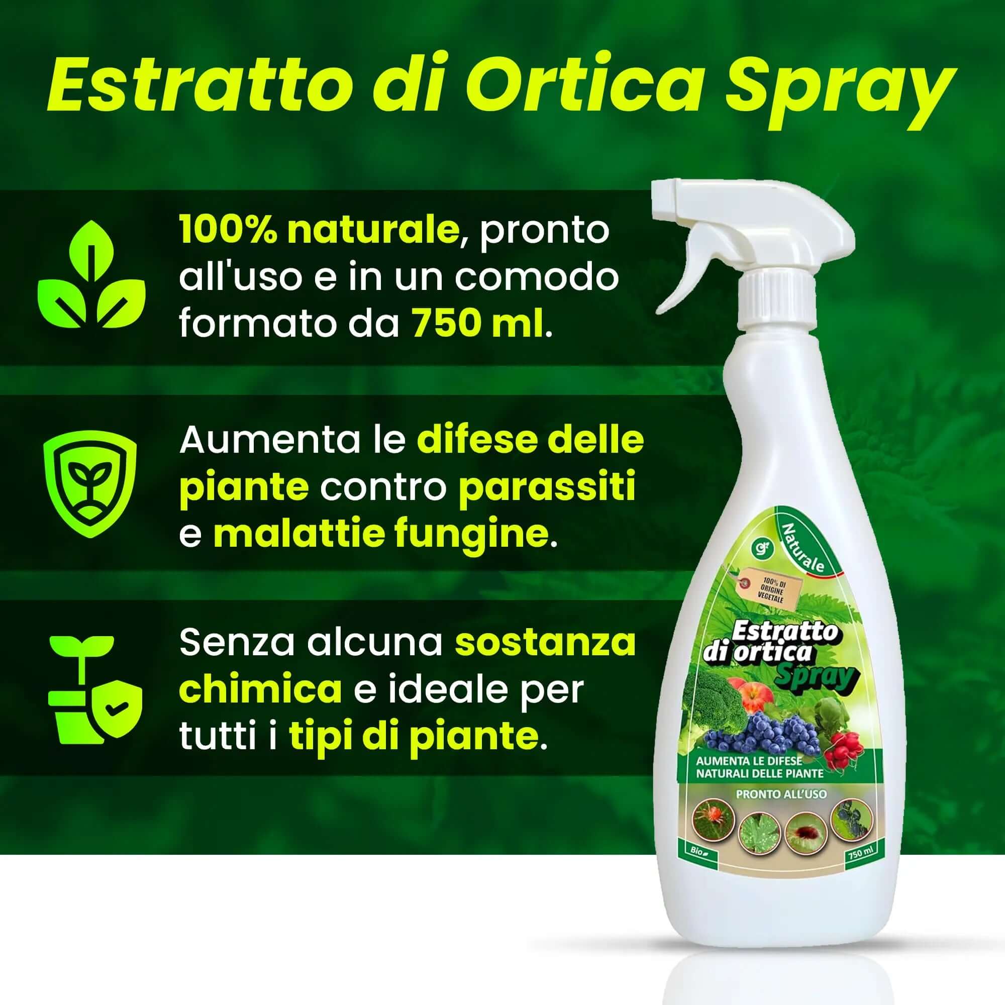 Insetticida Naturale per Piante 750 ml - A Base di Estratto Biologico di Ortica - Efficace Contro Cocciniglia, Afidi, Ragnetto Rosso e Pidocchi - Spray Verdecobre