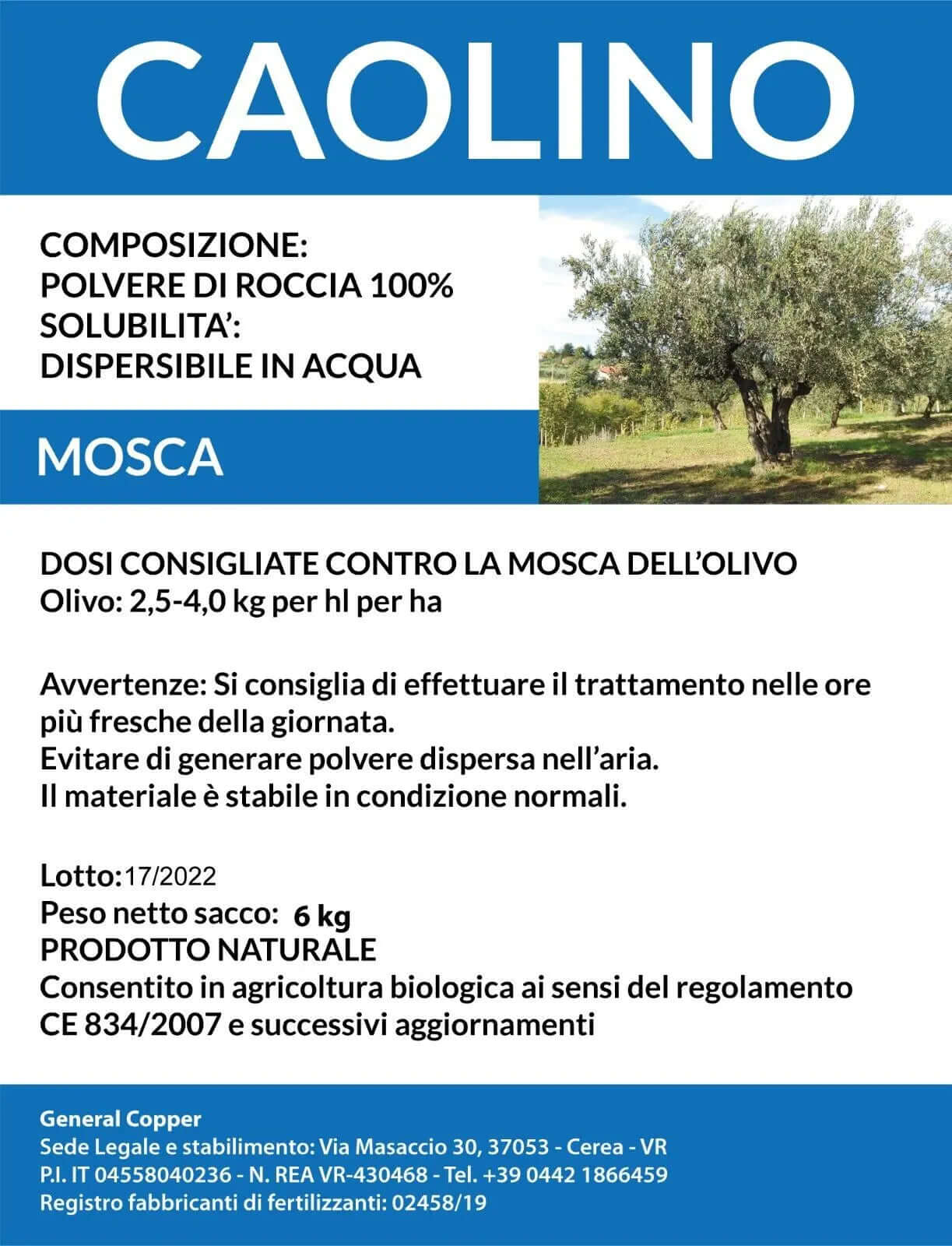 Caolino corroborante potenziatore difese naturali MOSCA DELL'OLIVO 12 kg (6kgx2)-Verdecobre